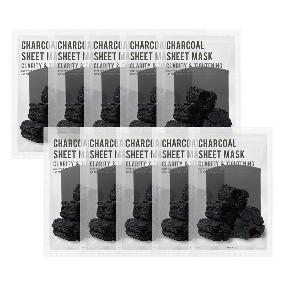 [PACK OF 10] EUNYUL Purity Charcoal Sheet Mask Pack 22ml x 10pcs Korean Skincare Revitalizing & Clarifying & Natural Ingredients for All Skin Types