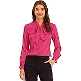 Allegra K Work Blouse for Women's Elegant Bow Tie Neck Long Sleeve Shirt Top