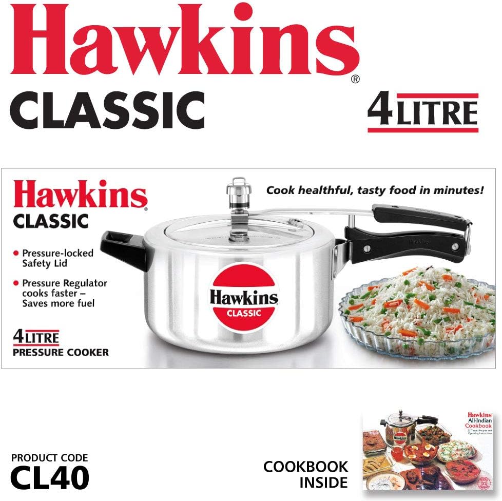 Hawkin Classic CL40 4-Liter New Improved Aluminum Pressure Cooker, Small, Silver, 4 Litres - Image 3