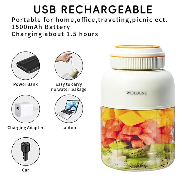 WISEBOND PORTABLE SMOOTHIE BLENDER FOR SHAKES & SMOOTHIES 43OZ 1300ML LARGE CAPACITY CORDLESS JUICER CUP SHARP BLADES POWERFUL BLENDING JUICE VEGETABLE CRUSH SMALL ICE FOR KITCHEN GYM OUTDOOR