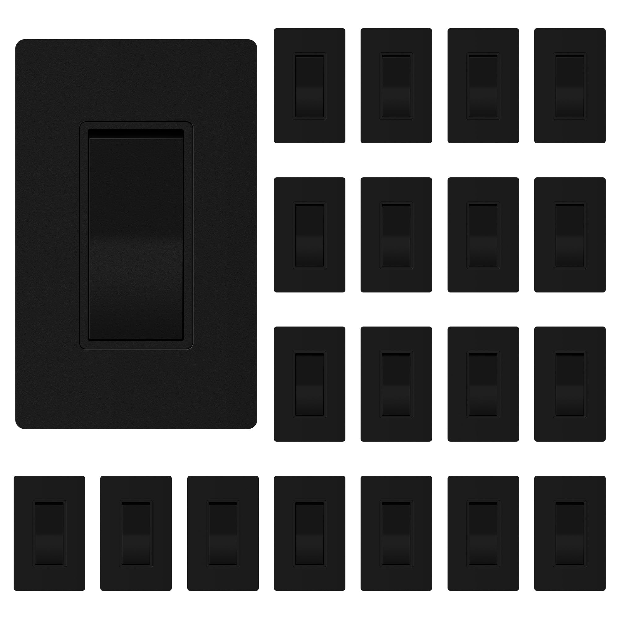ThunderWay Matte Black 3 Way Decorative Light Switch with Plate, 15 A 120/277 V Rocker Paddle Wall Switch Replacement, Self-Grounding, Residential Grade, Wall Plate, UL Listed (20 Pack) Image