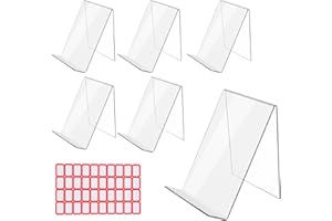 Worown 6 Pack Clear Acrylic Book Stands & Multi-Functional Display Rack with Label Stickers, 5" Height Transparent Organizer 