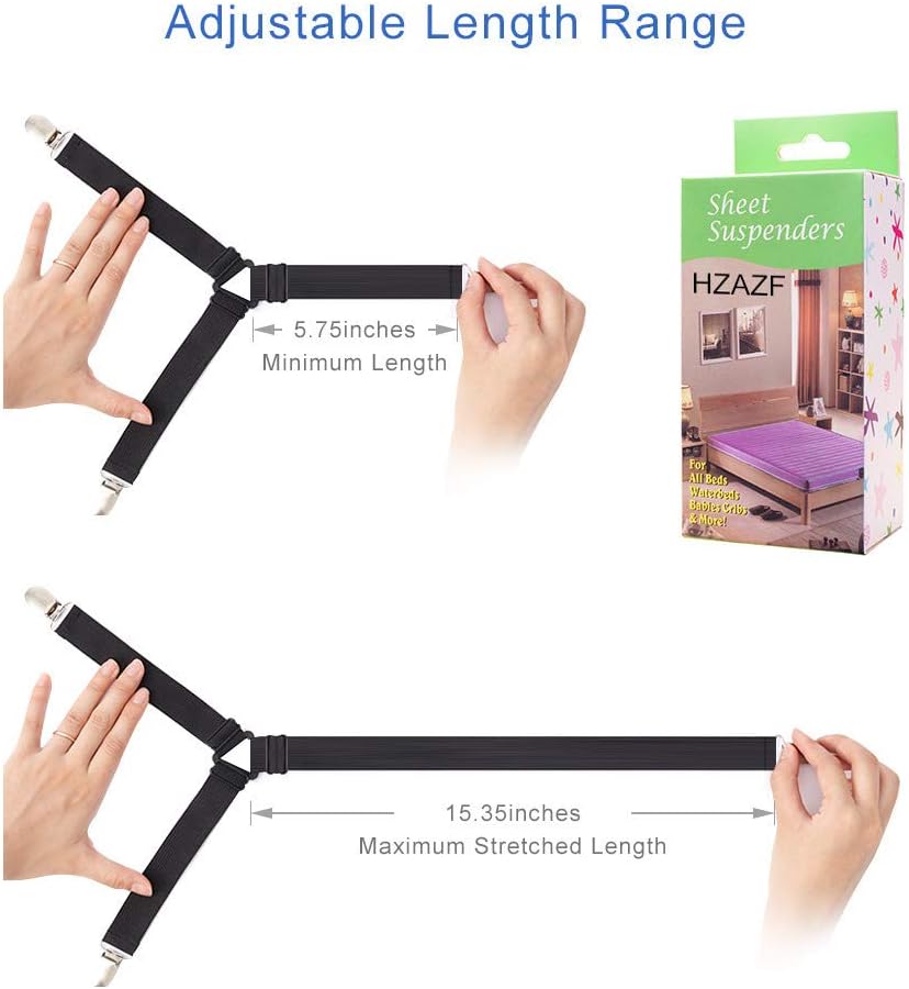 HZAZF 4PCS Bed Sheet Holder Straps, Upgraded Triangle Bed Sheet Fasteners, Elastic Adjustable Bed Sheet Straps with Heavy Duty Grippers Clips (Black): Home & Kitchen