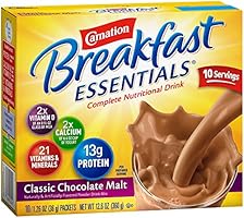 Carnation Breakfast Essentials, Classic Chocolate Malt Powder, 1.26 oz, 10-Count Envelopes (Pack of 6)
