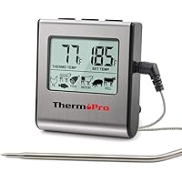 ThermoPro TP-16 Large LCD Digital Cooking Food Meat Smoker Oven Kitchen BBQ Grill Thermometer Clock Timer with Stainless…