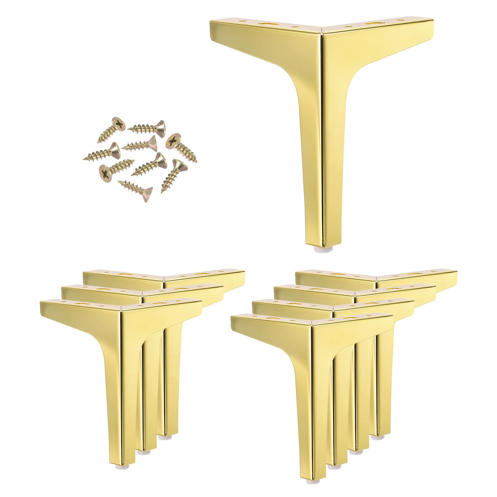 YOKIVE 8 Pack Metal Furniture Legs, Triangle Furniture Feet DIY Replacement Legs Modern | Great for Cabinets, Cupboards, Tables, Couches, Sofas Gold(7")