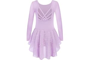 Arshiner Girls Long Sleeve Ballet Leotards with Shinny Skirts Criss-Cross Back Dance Dresses