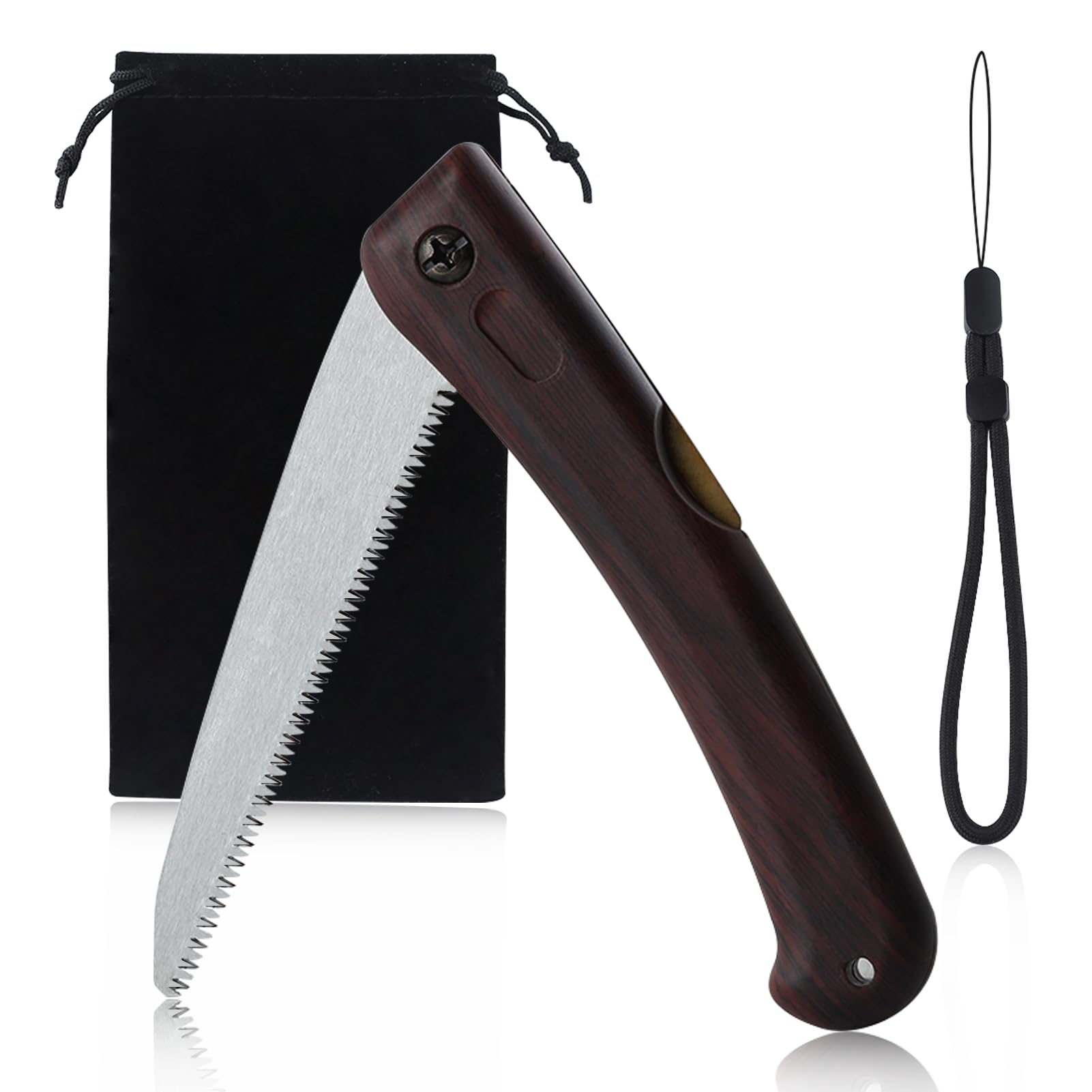 GOLD DEER Folding Hand Saw for Wood, Camping, and Pruning - Portable Garden Blade With Velvet Pouch for Tree Trimming and Hiking