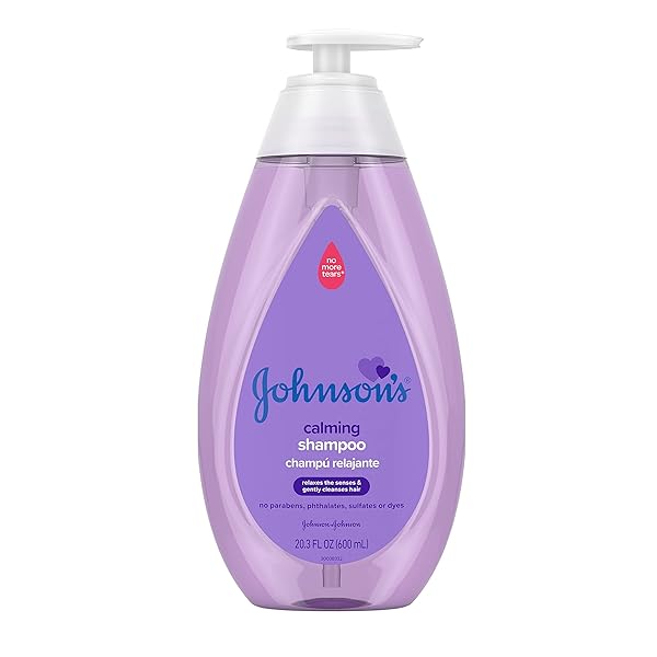 JOHNSON’S CALMING BABY SHAMPOO WITH SOOTHING NATURALCALM SCENT, HYPOALLERGENIC & TEAR-FREE BABY HAIR SHAMPOO, FREE OF PARABENS, PHTHALATES, SULFATES & DYES, 20.3 FL. OZ