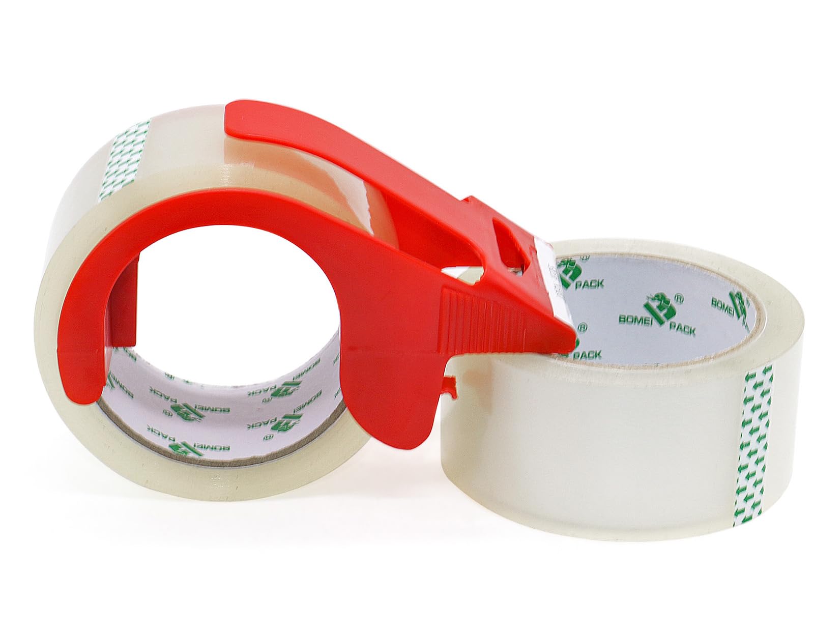 BOMEI PACK 2 Rolls No Bubble Clear Box Tape Sticky Secure Packing Tape with 1 Dispenser,Heavy Duty Moving Boxes Sealing Tape,48mic x 48mm x 66m
