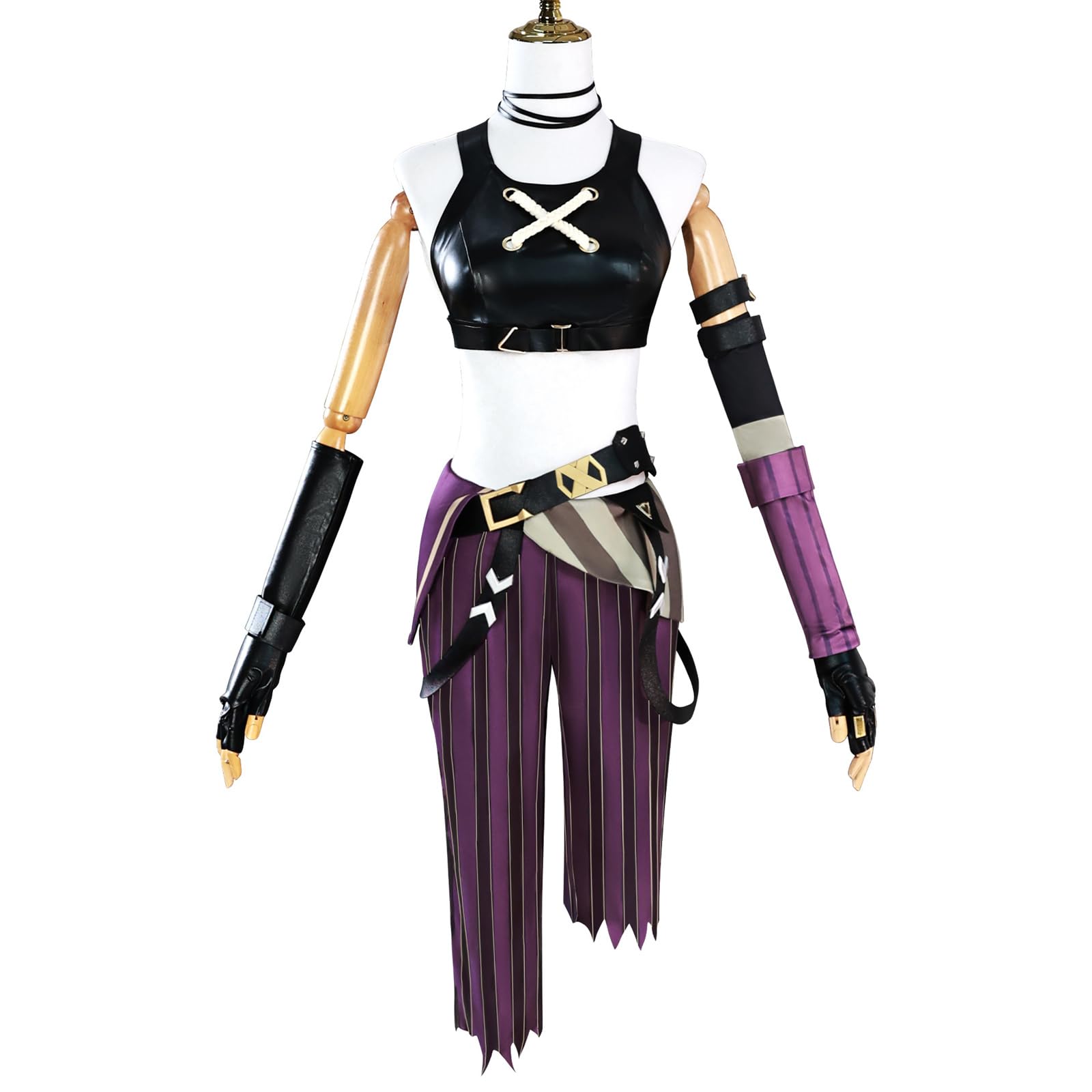 Photo 1 of Helltaker Purple Cosplay Costume Tops Pants Belt with Gloves Headwear Full Set for Halloween Party