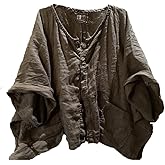 NFYM Womens Button Down Plain Linen Shirt Casual Half Sleeve Handmade Sewing Loose Fit Short Shirt Blouse