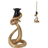 Guichifun Snake Candle Stick Holder Halloween Decoration | Resin Gold with Black Candle Cup, Vintage Animal Figurine, Centerpiece for Living Room, 4.5 x 4.6 x 9 Inch