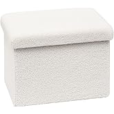 ZOLANOful Small Ottoman with Storage, Sherpa Storage Ottoman Cube, Boucle Folding Foot Rest for Dorm, Living Room, Bedroom, White, 16.5"x12.6"x12.6"