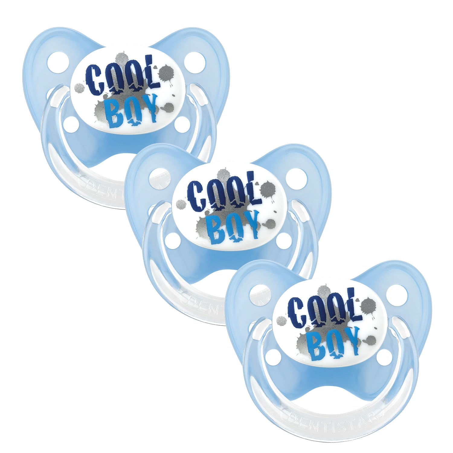 dentistar Silicone Soother Set of 3 - Size 2, 6-14 Months - Tooth and Jaw Friendly Silicone Soother with Dental Step - BPA Free - Made in Germany - Cool Boy, Blue