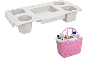 ZYTONGMAO Tote Topper Tray Accessories for Bogg Bag Large Only – Waterproof EVA Table Top Organizer Lid with Cup Holder, Snack, Phone & Drink Holders for Beach, Pool, Picnic, Travel (White)
