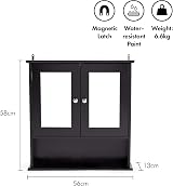 VonHaus Bathroom Mirror Cabinet Black 2 Door 3 Shelves Open Shelf H58 W56 D13 view 3