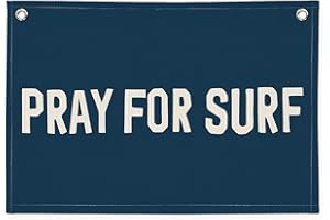 Wheatwin Surf Decor, Coastal Beach Room Decor Aesthetic, Pray For Surf Linen Banner Wall Hanging Canvas Banner Flag Decor for Coastal Surfer Room Bedroom Beach - Navy Blue