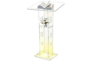 Vakiorn 43” Acrylic Podium Lectern Pulpit, Pulpits for Churches with 15 Colors Adjustable, Clear Podium Stand for Church with Storage Shelf for Classroom, Conference, Wedding and Music Concert Event