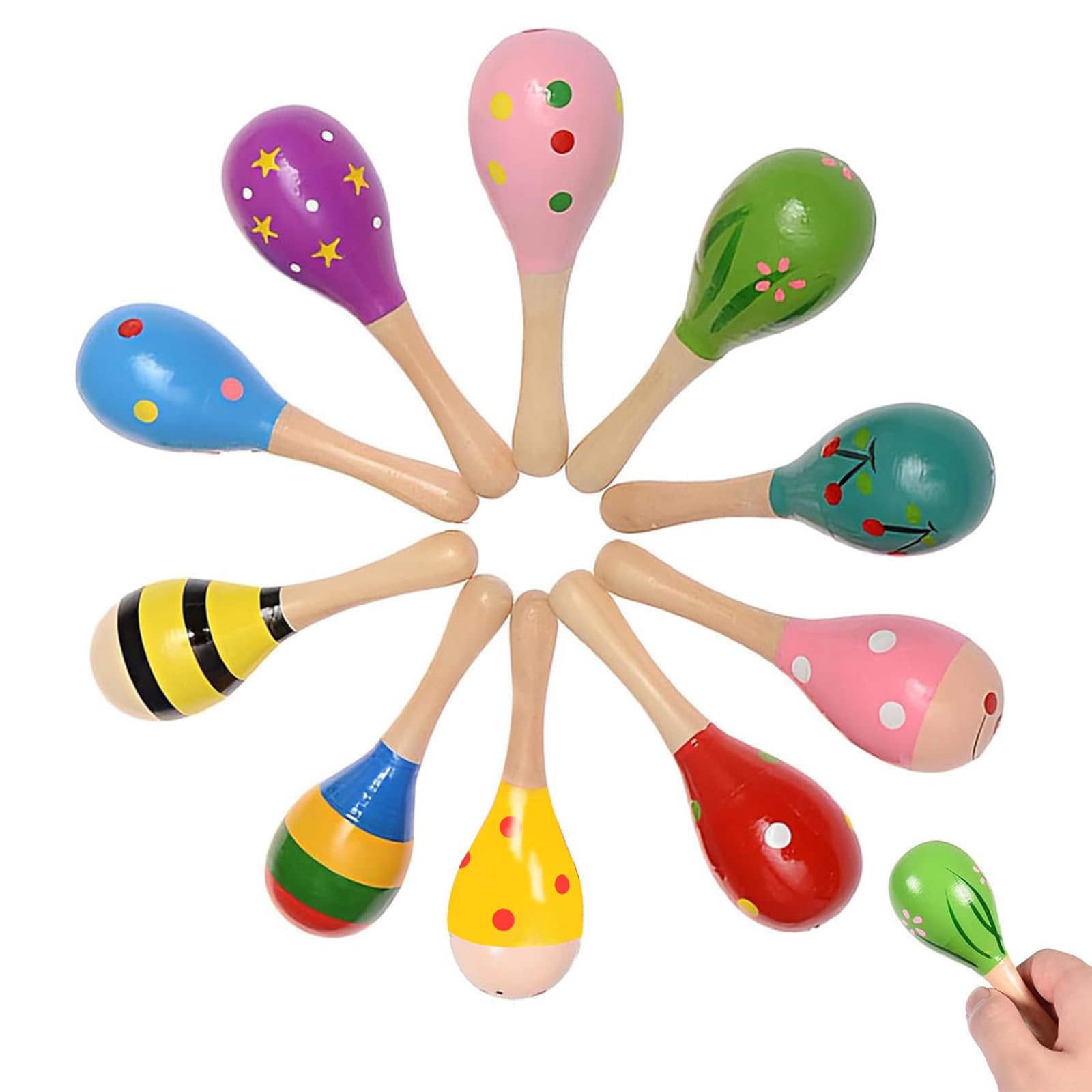Baby Maracas, 5Pcs Wooden Maracas Baby, Colorful Baby Musical Instrument for Party Favors Education Instrument Percussion Shaker Toy for Babies Kids