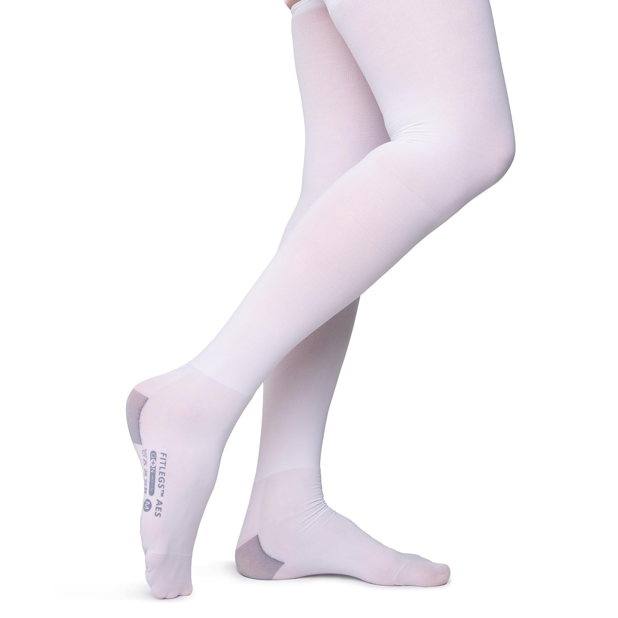 FitLegs - Open-Toe Compression Stocking - 18mmHg AES DVT Prevention - Thigh High, Medium, White