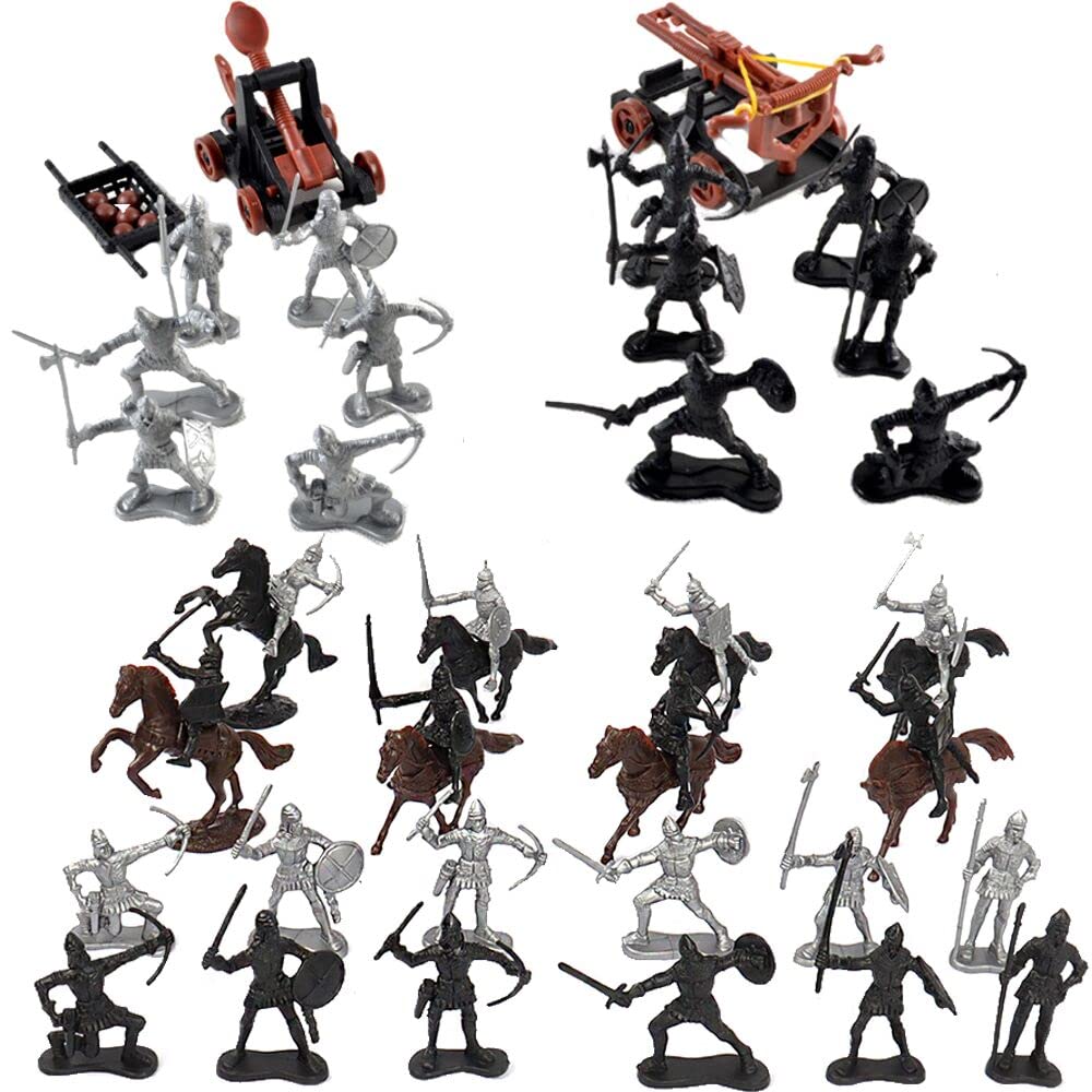 Fycooler 45pcs Toy Knight & Horses Soldier Toys Army Men Action Figures, Medieval Cavalry Soldiers Figures Toys for Kids Learning Historical Warfare, Role-playing Playset for Kids Gifts