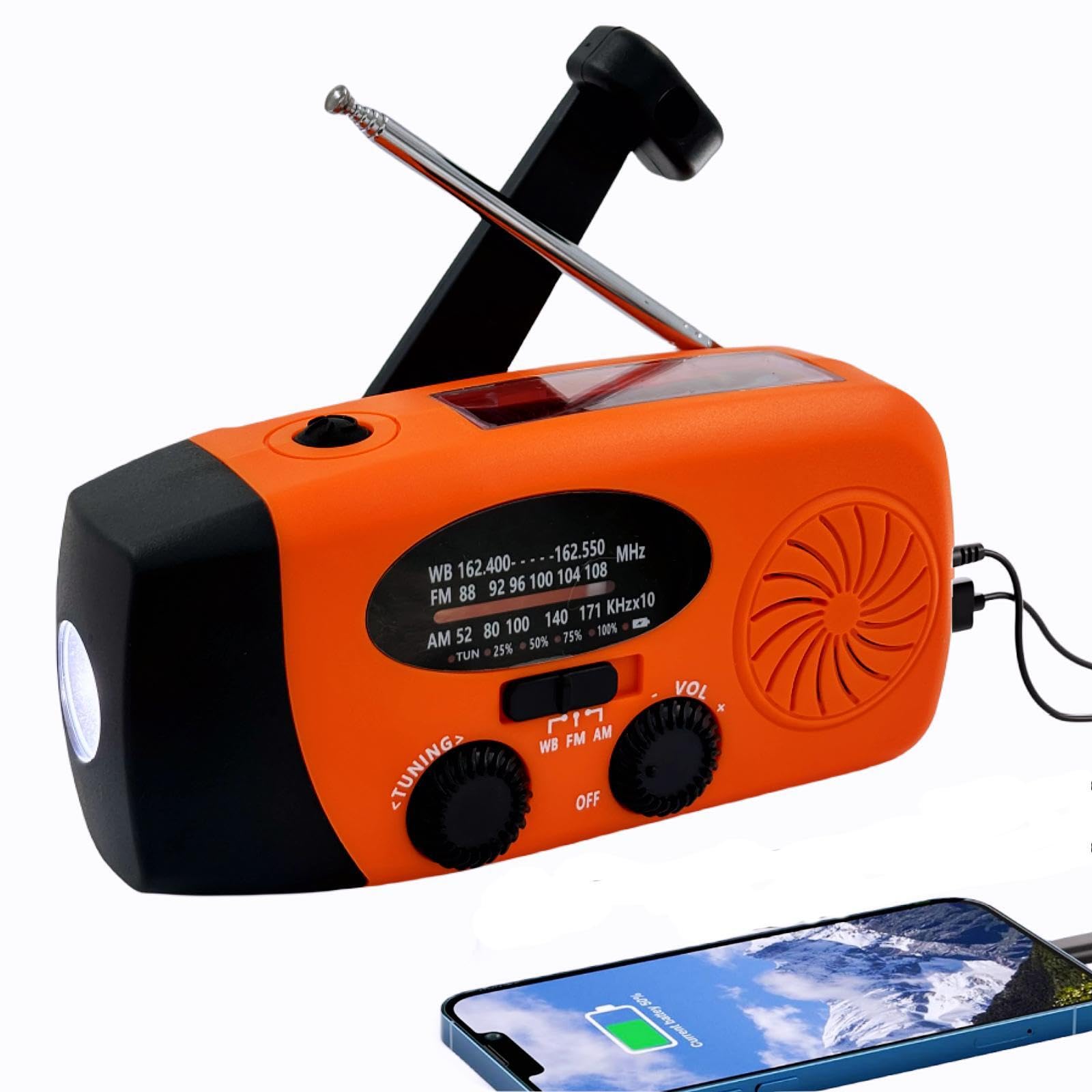 5000mAh Wind Up Solar Radio, Emergency Crank Weather Radio, Solar Radio with Torch, NOAA/FM/AM Solar Radios, Portable Survival Radio with SOS, USB Mobile Phone Charger for Camping Outdoor (Orange)