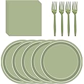 72 Pcs Sage Green Paper Plates 7in Disposable Dessert Plates Napkins and Forks Party Tableware Set Decoration Supplies for Birthday Baby Shower Wedding Holiday Graduation Bridal Shower Party, Serve 24