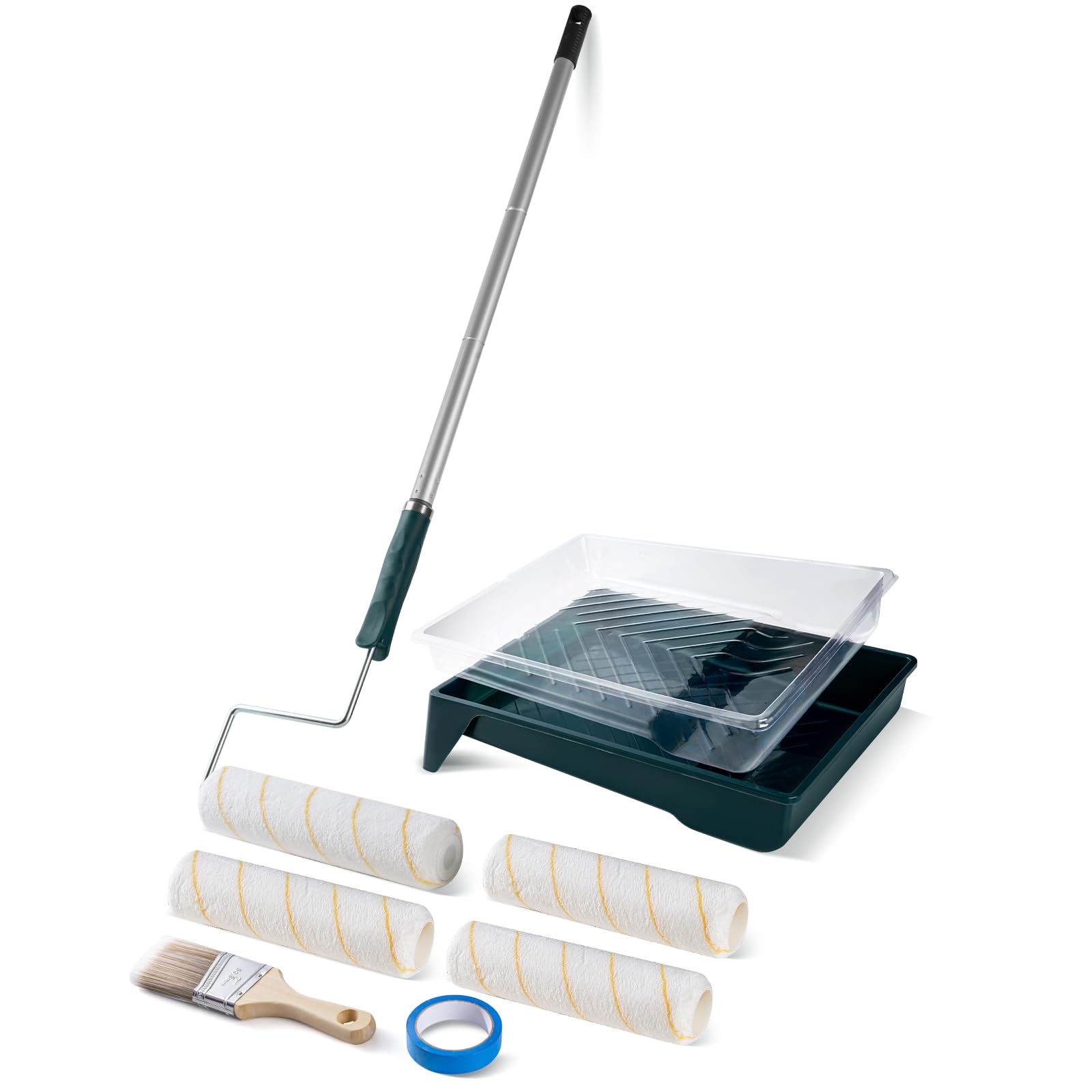Photo 1 of * BRUSH AND HANDLE ONLY * YiBaiBrush Paint Roller Kit with Extension Pole, 9 Inch Paint Roller, Paint Tray with Liner, Paint Brush & Tape, Professional Microfiber Painting Supplies for Painting Walls, Ceilings and Home (3 FT)