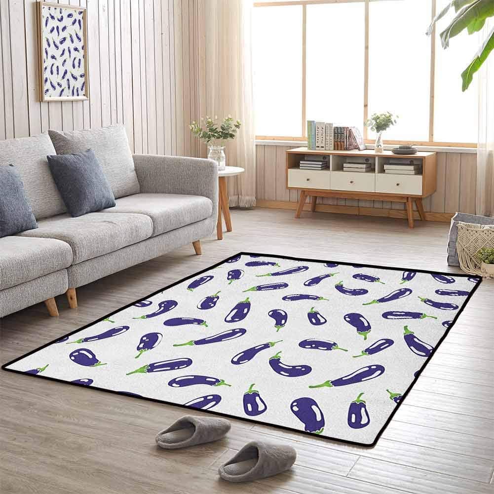 Eggplant Kids Playmat Fresh Eggplants on White Surface Delicious Dishes Eco Food Health and Well Being Children Bedroom Rugs 3'x5' Purple White