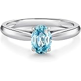 Gem Stone King 10K White Gold Blue Zircon Solitaire Engagement Ring For Women (1.25 Cttw, Oval 7X5MM, Gemstone December Birthstone)