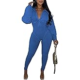 NRTHYE Women's Sexy One Piece Jumpsuit V-Neck Long Sleeve Casual Washed Ribbed Bodycon Corset Romper Club Outfits