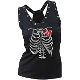 Fensajomon Skull Shirt for Women Sleeveless Printed Loose Workout Tank Top | Halloween 4th of July Country Concert Biker yoga Tees