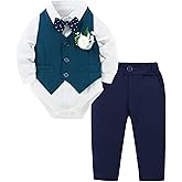 YUEMION Baby Boy Clothes Suit Infant Gentleman Wedding Outfit Formal Dress Shirt+Vest+Tie+Corsage+Pants 5Pcs Tuxedo Set 0-18M