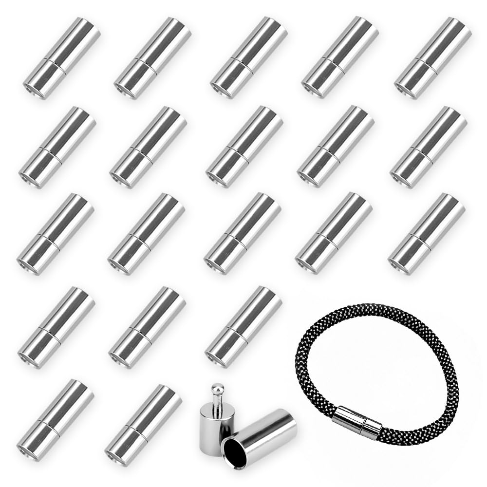 MOAMUN 20 PCS Rope Bracelet Clasps for Bracelet Making, High Stiffness Push Cord End Caps Necklace Clasp Jewellery Clasps Bracelet Fasteners for Leather Necklace Bracelet Buckle(Silver, 3mm)