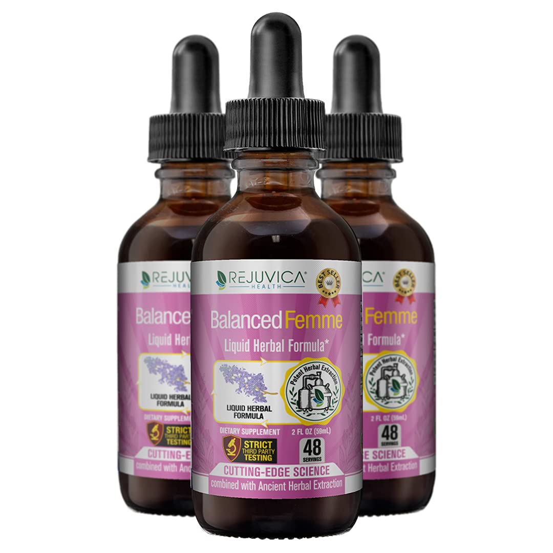 Balanced Femme Natural PMS and Menopause Support for Hot Flashes with Black Cohosh - All-Herbal Liquid Blend