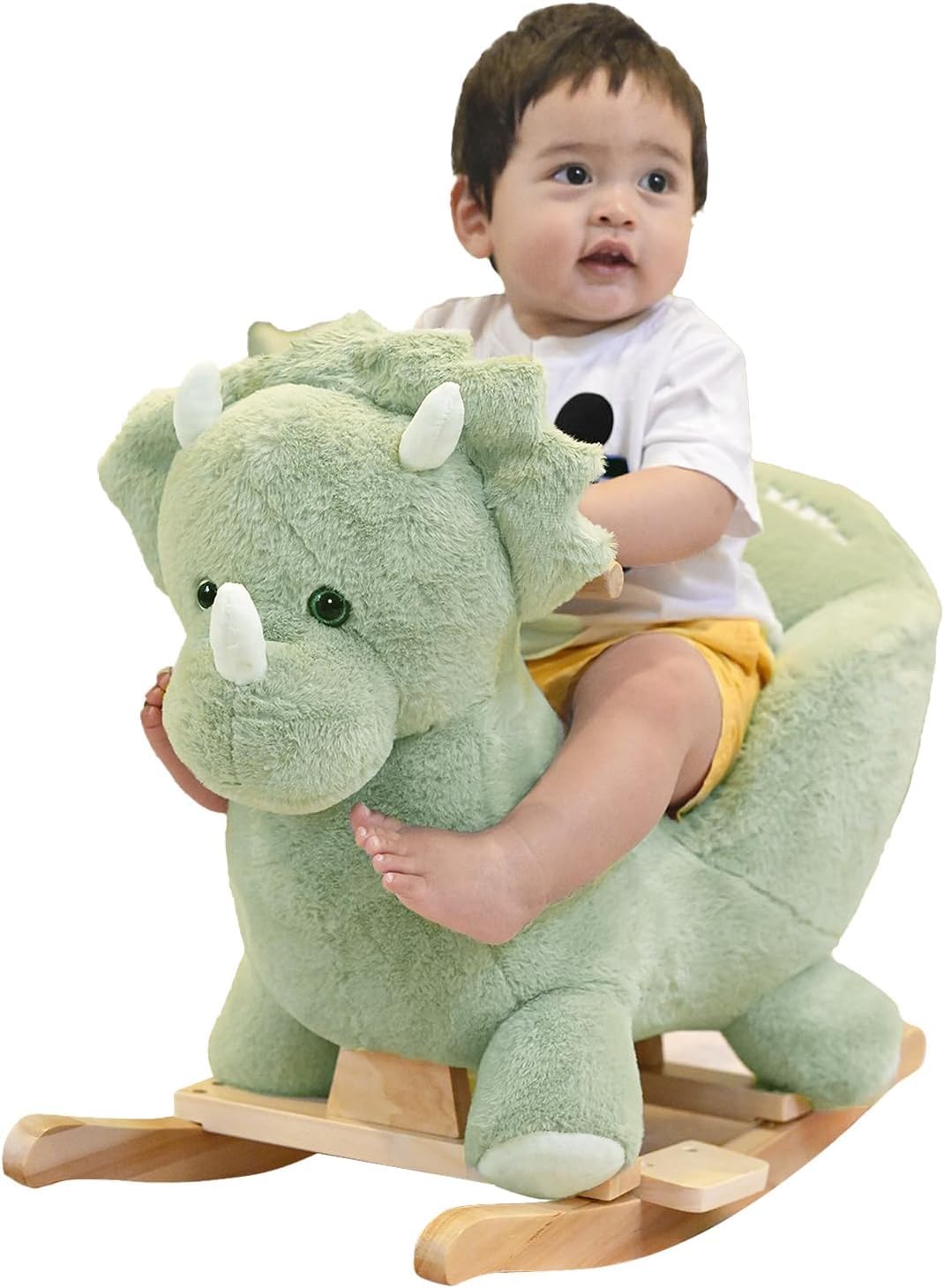 Rock My Baby Plush Rocking Horse - Soft Stuffed Body,Safety Seat Chair, Wooden Rockers, Music Button β Toddler Ride-On Toy for Ages 1β3 (green) β image 1