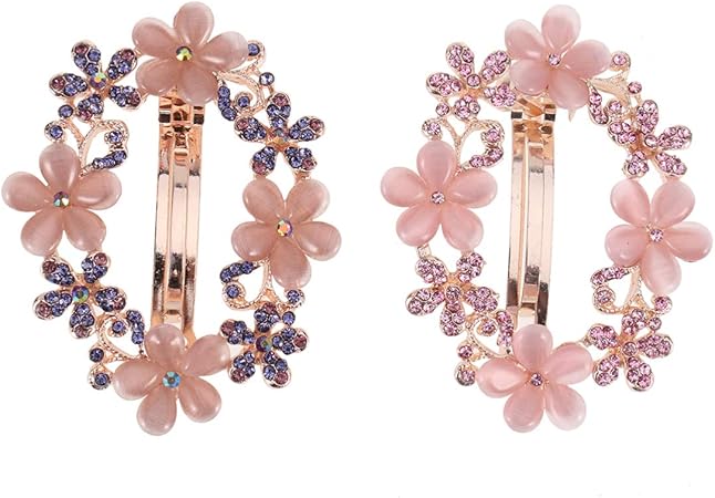 Amazon Lurrose 2ピースクリスタルラインストーンヘアバレッタ花ヴィンテージ春髪クリップヘッドドレス用女の子女性女性 紫とピンク Lurrose ヘアピン 通販