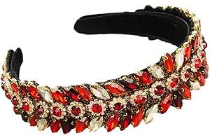 Full Crystal Baroque Rhinestone Headband Women Colorful Wide Hairband Hair Hoop Hair Accessories FG457-Red