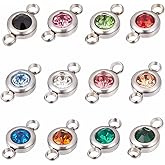 SUNNYCLUE 1 Box 24Pcs Rhinestone Connector Charms Birthstone Charms Connectors Stainless Steel Links Christmas Flat Round Linking Charms for Jewelry Making Charms Women DIY Bracelet Earring Crafts