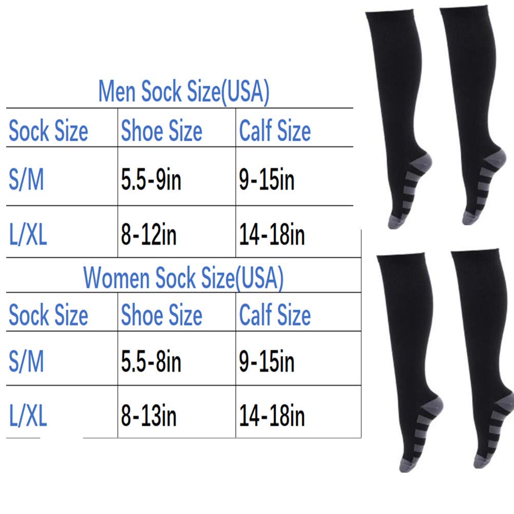 2/3Pairs Compression Socks, 15-25mmHg Medical Sport Nursing Compression Socks for Men Women Marathon Maternity Pregnancy Flight Shin Splints Edema Varicose Veins (B-Black+White+Pink, L/XL)