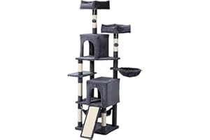 Letkind Cat Tree, 70-Inch Cat Tree Tower with Hammock, Scratching Post, Condo and Multi-Level Cat Tower, Large Cat Activity Center Playhouse, Dark Gray LCT015