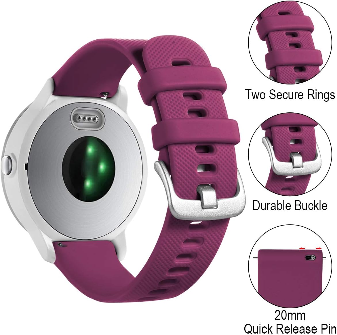 Vobafe 20mm Strap for Garmin Vivoactive 3/3 Music/Venu/Venu 2 Plus/sq/sq 2/Forerunner 245/645/55 - Image 5