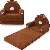 MOONBEEKI 2-in-1 Foldable Toddler Couch, Soft Sherpa Fabric with Washable Cover, Convertible Sofa to Lounger, Kids Sofa for Playroom, Bedroom, Living Room, Birthday Gift, Ages 1-3, Bear, Medium