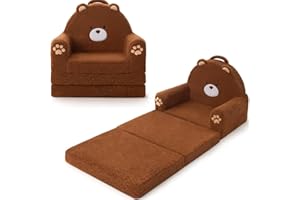 MOONBEEKI 2-in-1 Foldable Toddler Couch, Soft Sherpa Fabric with Washable Cover, Convertible Sofa to Lounger, Kids Sofa for Playroom, Bedroom, Living Room, Birthday Gift, Ages 1-3, Bear, Medium