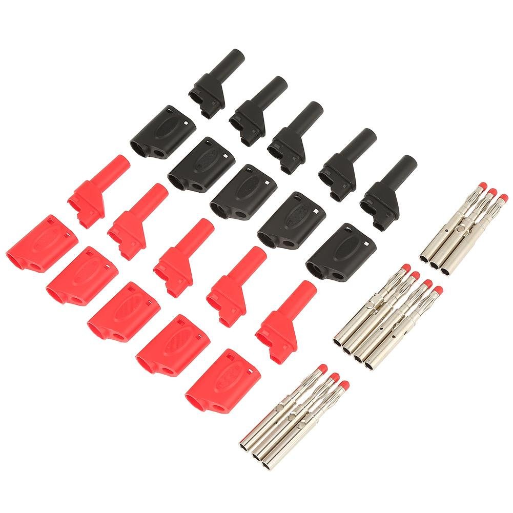 Broco 10Pcs 4mm Red/Black Safety Fully Insulated Stackable Banana Connectors Safety Fully Insulated Stackable Banana Connectors Multimeter Test Leads Adapter