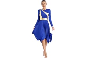 Jowowha Womens Praise Dance Liturgical Worship Dancewear Long Sleeve Lyrical Dress Church Costumes