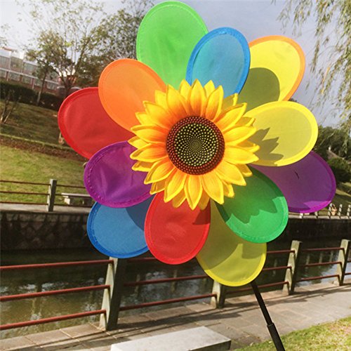 Onpiece Sunflower Windmill Wind Spinner Rainbow Whirligig Wheel For Home Yard Decoration