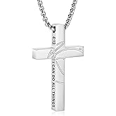 Gnamy Basketball Cross Necklace Gifts for Boys Men, Cross with Bible Verse Stainless Steel Pendant Chain Easter Christian Religious Jewelry Gifts for Him Kids Teenage Teens