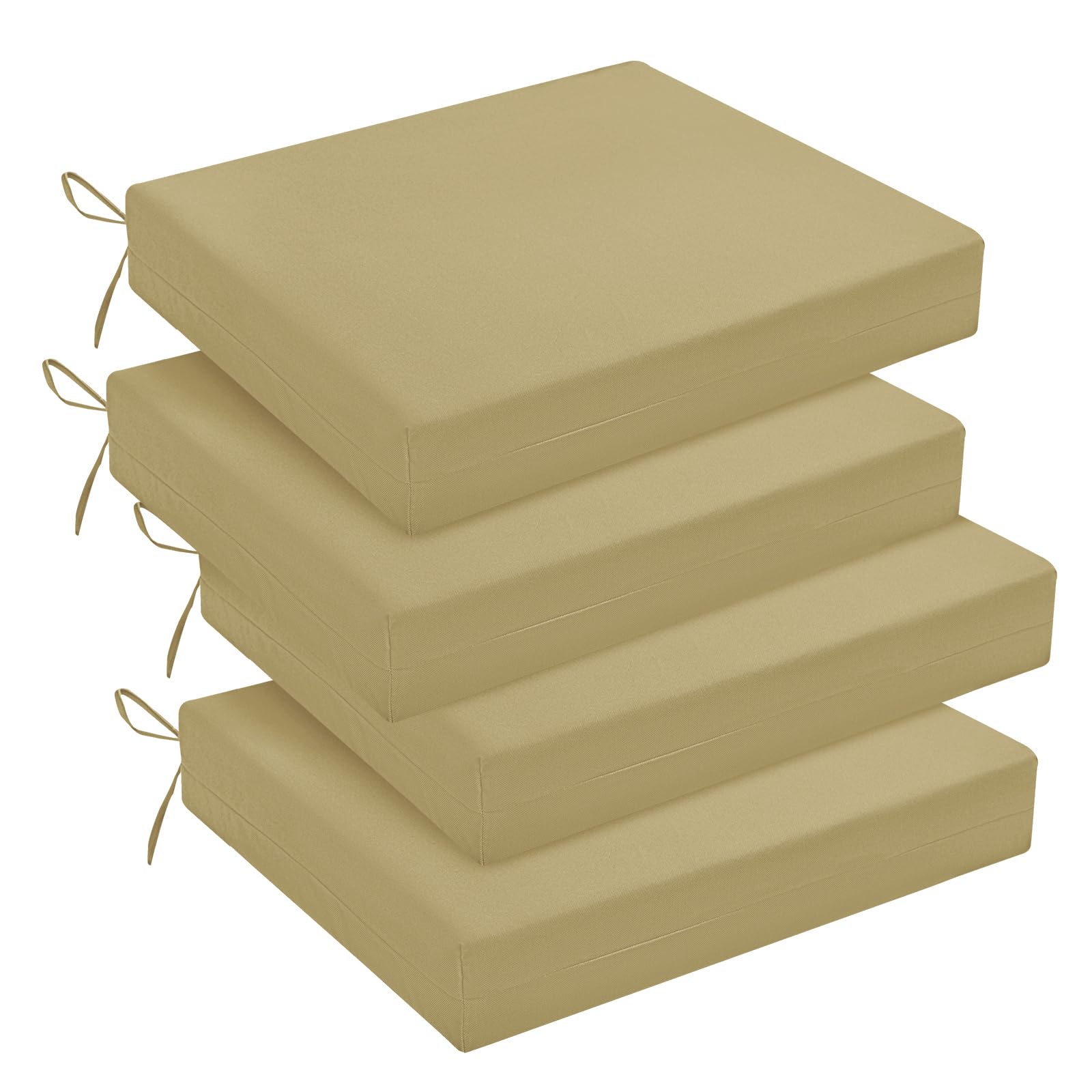 downluxe Outdoor Chair Cushions Set of 4 for Patio Furniture, Water-Resistant Square Corner Patio Chair Cushions with Ties, High Density Foam Outdoor Seat Cushion, 18.5" X 16" X 3", Khaki Image